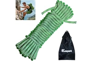 KEEPARK 10.5mm Static Climbing Rope - 32FT Rock Climbing Rope for Adults & Kids, Outdoor Heavy Duty Rappelling Ropes for Fire Rescue, Escape, Ice Climbing, Parachute, Caving