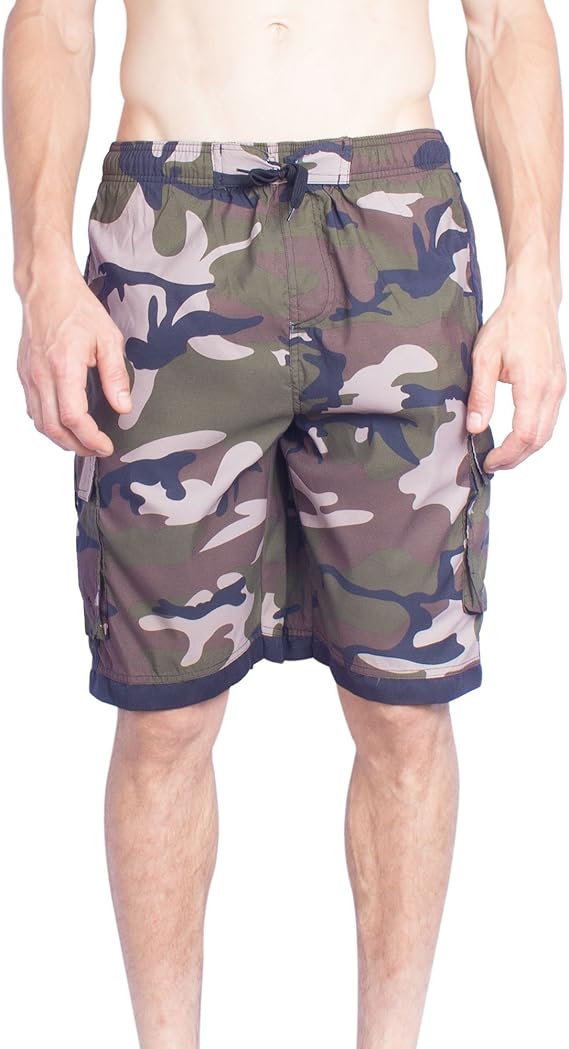 NBN Men's Boardshorts Green Camo Print Elastic Waist Swim Trunk Short