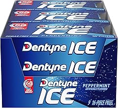 Dentyne Ice Peppermint Sugar-Free Chewing Gum, 9 Packs of 16 Pieces (144 Total Pieces)