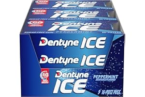 Dentyne Ice Peppermint Sugar-Free Chewing Gum, 9 Packs of 16 Pieces (144 Total Pieces)