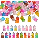 Magibeads 40Pcs Resin Gummy Bears Charms with Glitter Cute Animal Pendants Gradient Color Fake Gummy Bear Beads for Crafts DIY Earring Keychain Jewelry Making Supplies