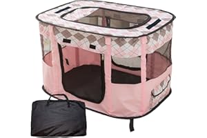 VARMTOR Foldable Pet Playpen, cat playpen, Puppy Play Pen for Indoors (XL, Pink)