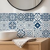 MEIHEA 30 Pack Blue and White Peel and Stick Backsplash, 4x4 Inch Mediterranean Tile Stickers, Waterproof Vinyl Wall Decals for Kitchen &amp; Bathroom
