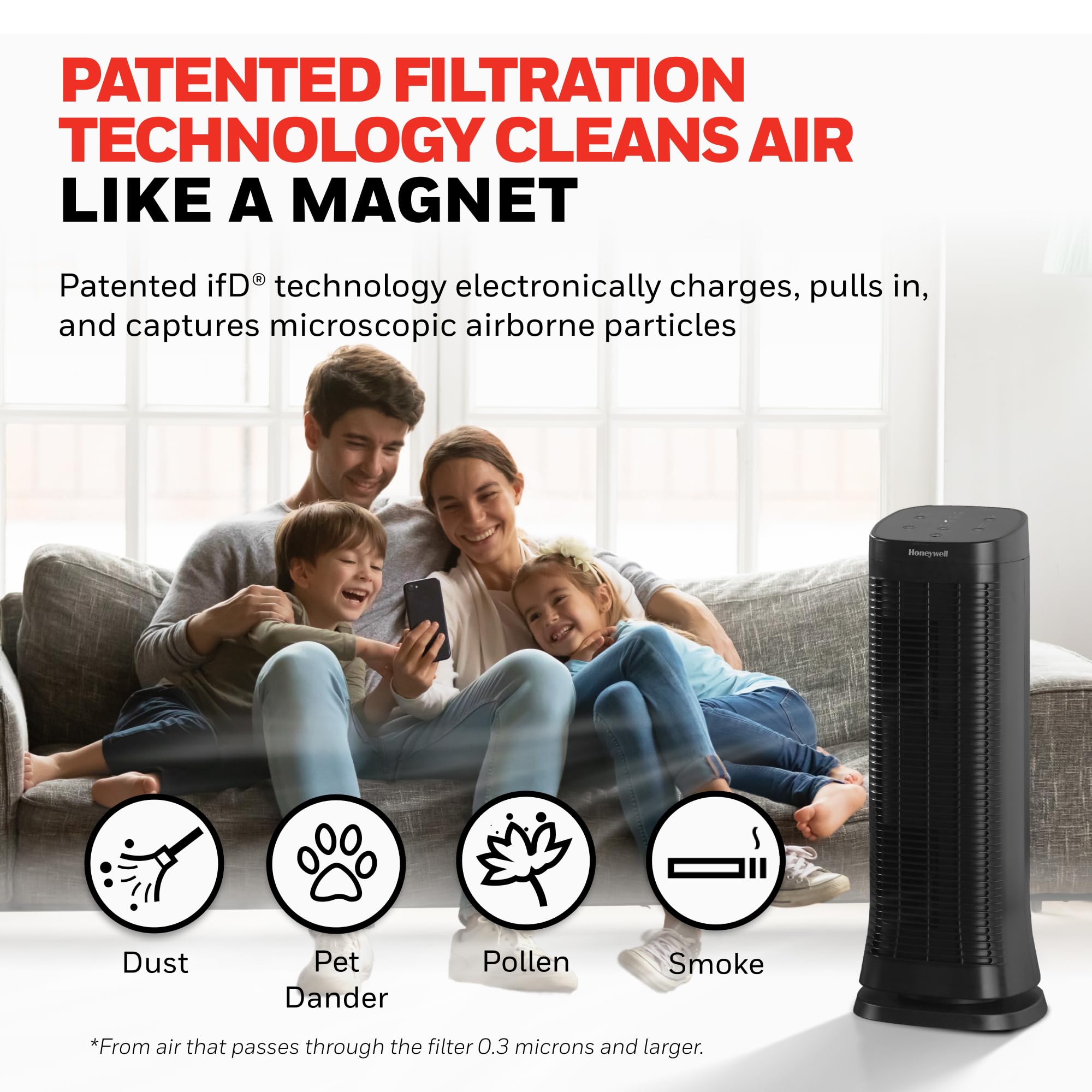 Honeywell Air Genius 5 Air Purifier for Large Rooms up to 1200 Ft², Permanent Washable Filters, Reduces Dust, Pollen, Pet Dander, Odors, Smoke, Black, HFD320