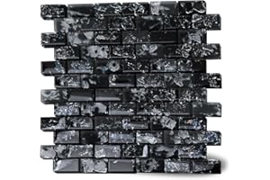 Soulscrafts Glass Mosaic Tile Backsplash, Black Grey Glass Backsplash Tile 12x12 Inch for Kitchen Backsplash Bathroom Wall 5 Sheets