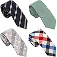 ZENXUS Cotton Skinny Tie for Men, Slim Neckties Plaid and Striped