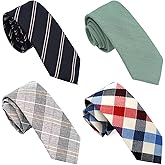 ZENXUS Cotton Skinny Tie for Men, Slim Neckties Plaid and Striped