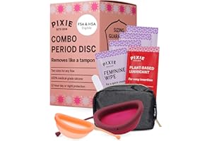 PIXIE CUP Pixie 2 Menstrual Discs for Feminine Care - 100% Medical-Grade Silicone - Ranked 1 for Softest Reusable Period Disc - Removes Like a Tampon - Wear 12 Hours - Capacity of 5 and 7 Tampons