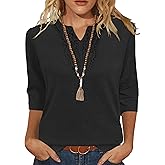 JomeDesign Boho Tops for Women Casual 3/4 Sleeve Tunic Shirts V Neck Summer Vacation Blouses 2026 Trendy Clothes