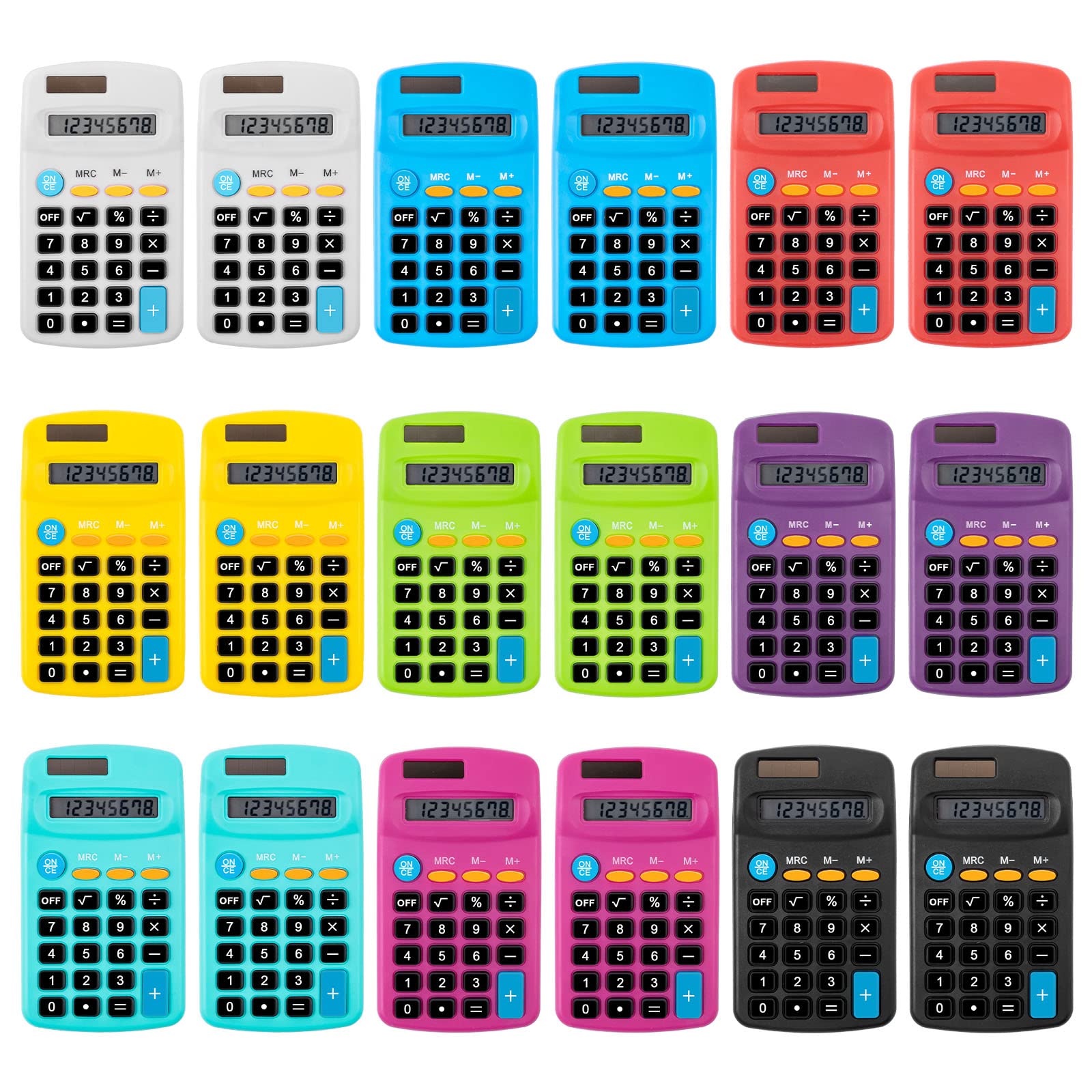 18 Pieces Pocket Calculator Bulk, Small Basic 4 Function Calculators, Mini 8 Digit Display Hand held Calculator, Scientific Calculators for Home, Office, School (9 Colors)