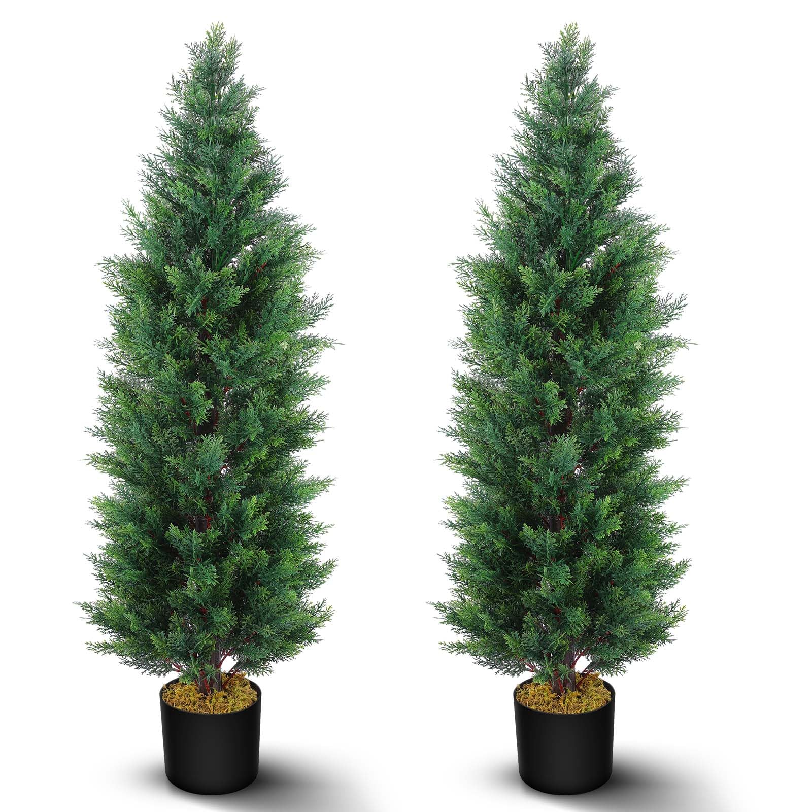 Photo 1 of Hananona 2 Pcs 4 Ft Artificial Topiary Cedar Trees, Outdoor Faux Pine Shrubs, Realistic Fake Greenery Plants UV Resistant Cypress Trees for Christmas Porch Front Door Decor (2, Green, 4 Ft)