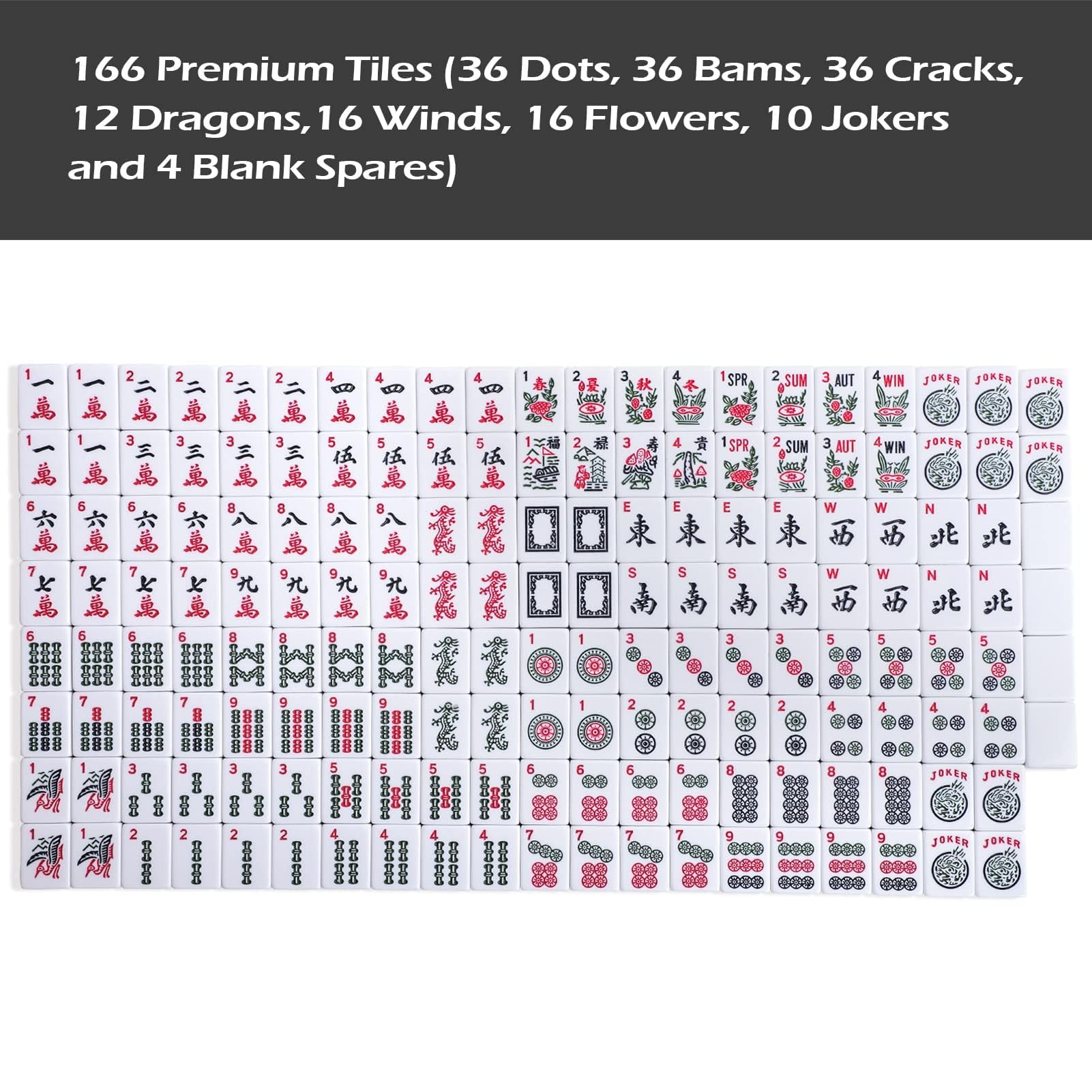 GUSTARIA American Mahjong Game Set, 166 White Tiles, 4 All-in-One Color Rack/Pushers, Complete Mahongg Tile Set, Printed Carrying Bag