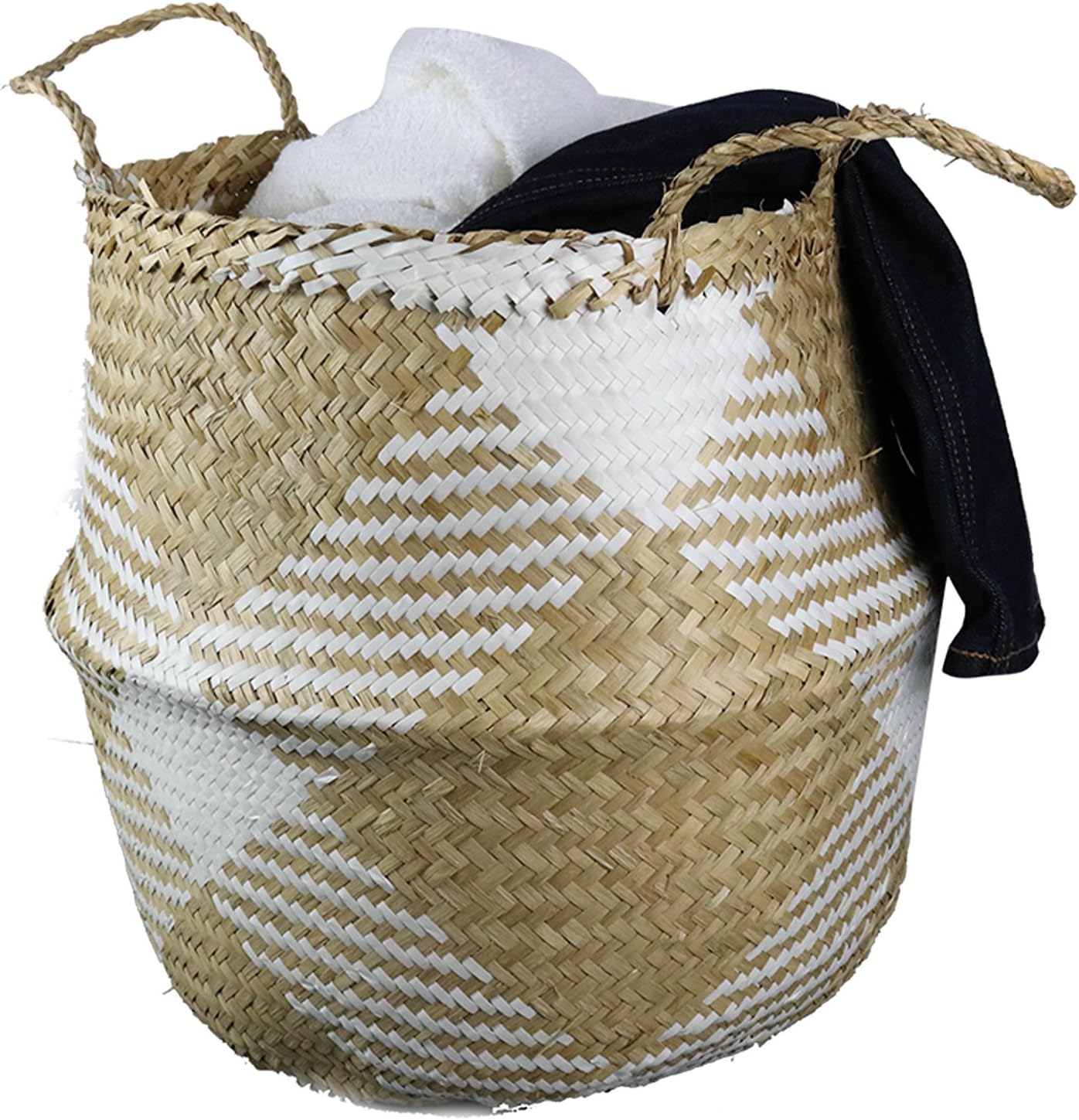 Kalea Eco Friendly Large Seagrass Baskets in White Gingham