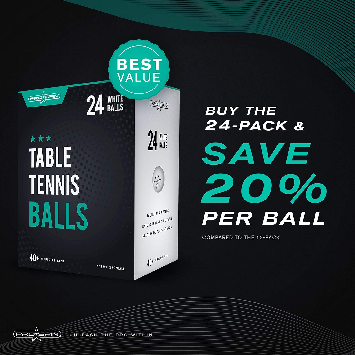 PRO SPIN Ping Pong Balls - White 3-Star 40+ Table Tennis Balls (Pack of 12) | High-Performance ABS Training Balls | Ultimate Durability for Indoor / Outdoor Ping Pong Tables, Competitions, Games : Sports & Outdoors