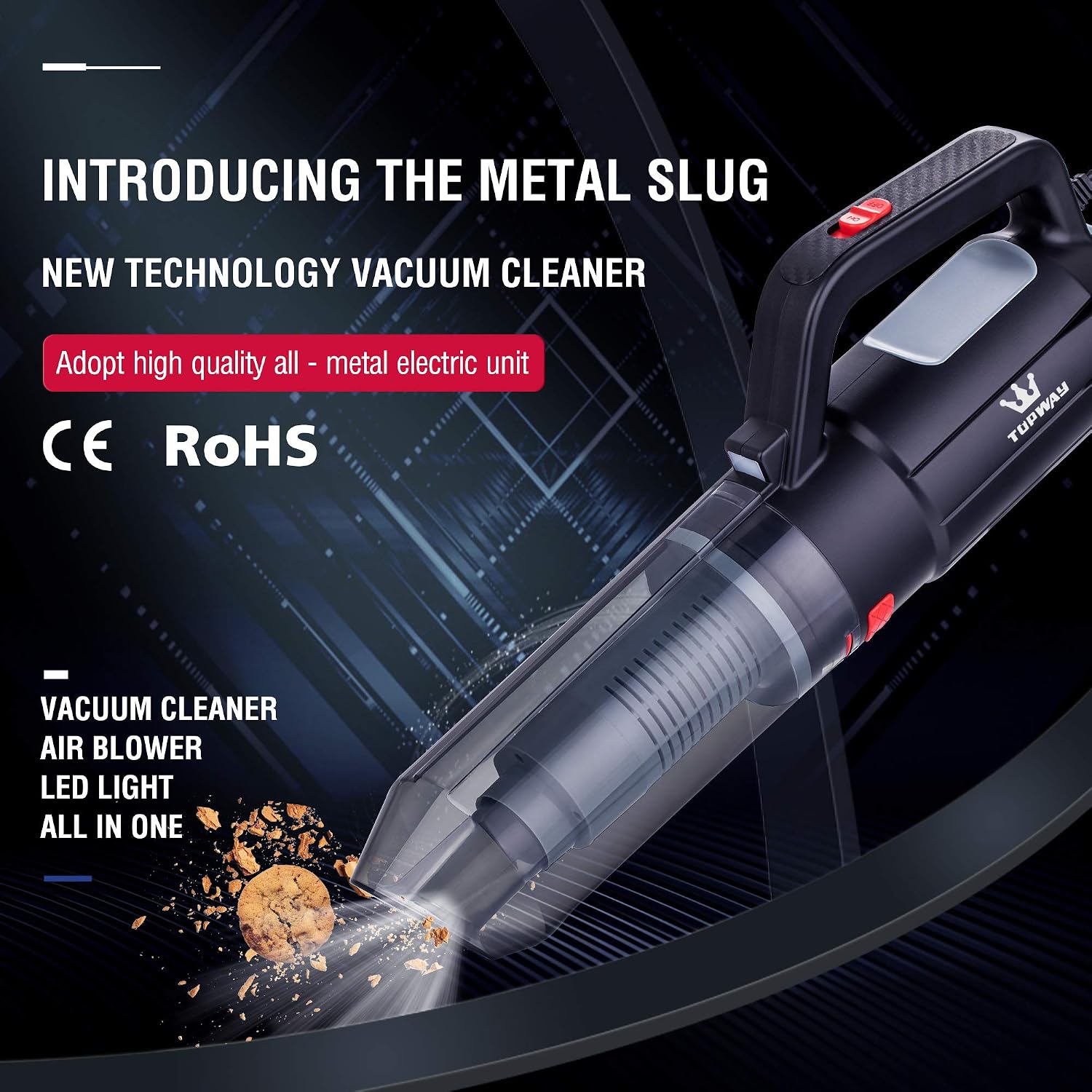 TOPWAY 2 in 1 Car Vacuum Cleaner Blower 12 V Black & Red - Image 3