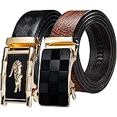 Barry.Wang Mens Ratchet Belt 2 Pack Buckle Gift Set Dress Belts Leather Slide Strap Automatic 1 3/8" Wedding Business