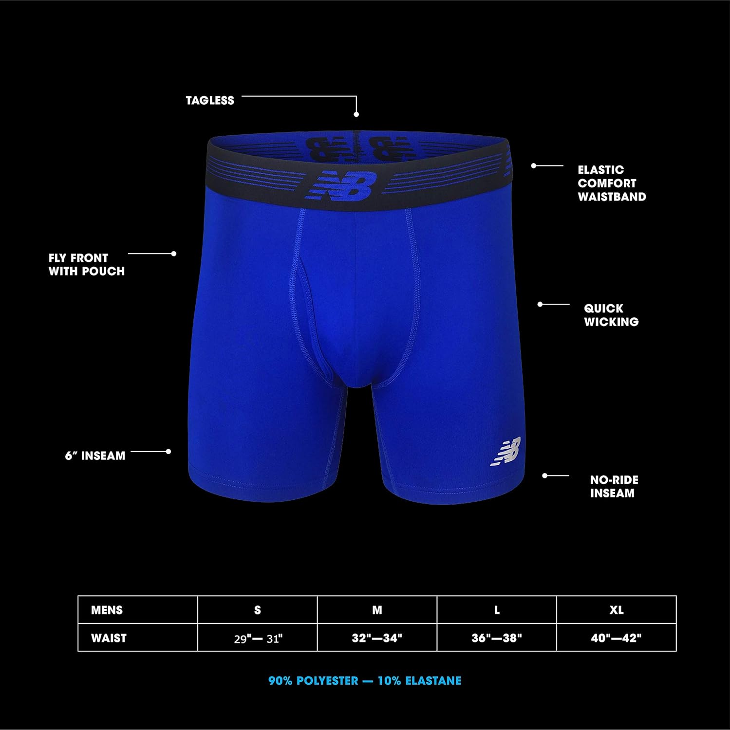 New Balance Men's 6" Boxer Brief Fly Front with Pouch, 3-Pack of 6 Inch Tagless Underwear: Clothing