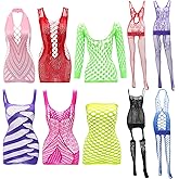10 Pieces Women's Fishnet Lingerie Bright Body Stocking Bodysuits Lingerie Fishnet Dress for Women