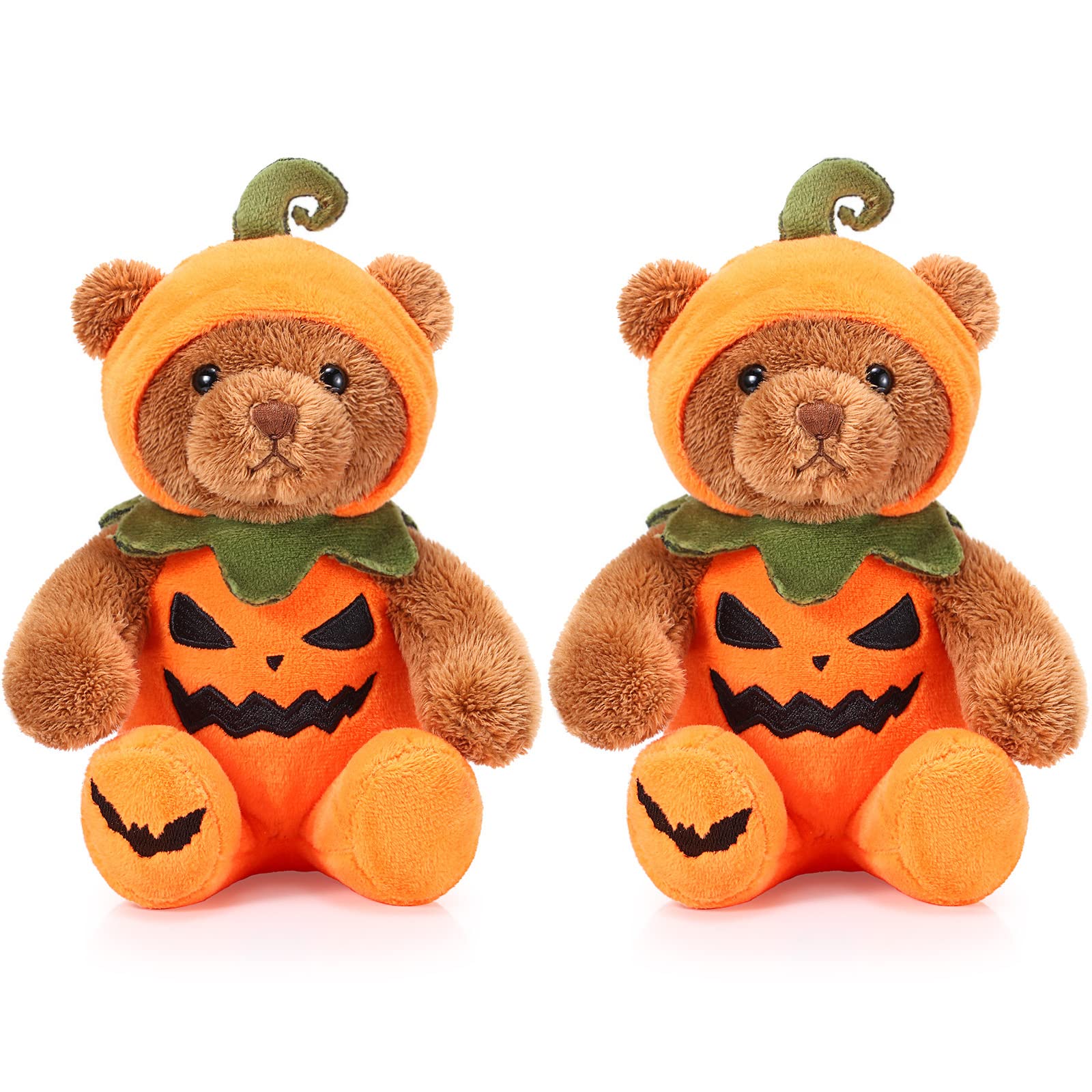 Photo 1 of 2 Pieces Halloween Bear Stuffed Animals Soft Plush Bear Toys in Halloween Theme Costume Cute Bear Plush Set for Boys Girls Halloween Party Decoration, 8 Inches (Pumpkin)