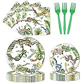 Reptile Snake Birthday Party Decorations - 96 PCS Snake Plates and Napkins Party Supplies Jungle Wildlife Wilderness Reptile Snake Disposable Tableware Set Serve 24 Guests