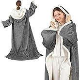 COZYTY Wearable Heated Blanket with Foot Pocket, Electric Snuggle Throw Blankets with Sleeves, 6 Heating Levels & 1-4H Auto Shut-Off, Machine Washable, Housewarming & Gift, 50 * 70"+16", Dark Gray