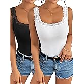 Ibeauti 2 Pack Lace Camisole Tank Tops for Women Sleeveless Summer Going Out Tops Ribbed Cami Undershirts