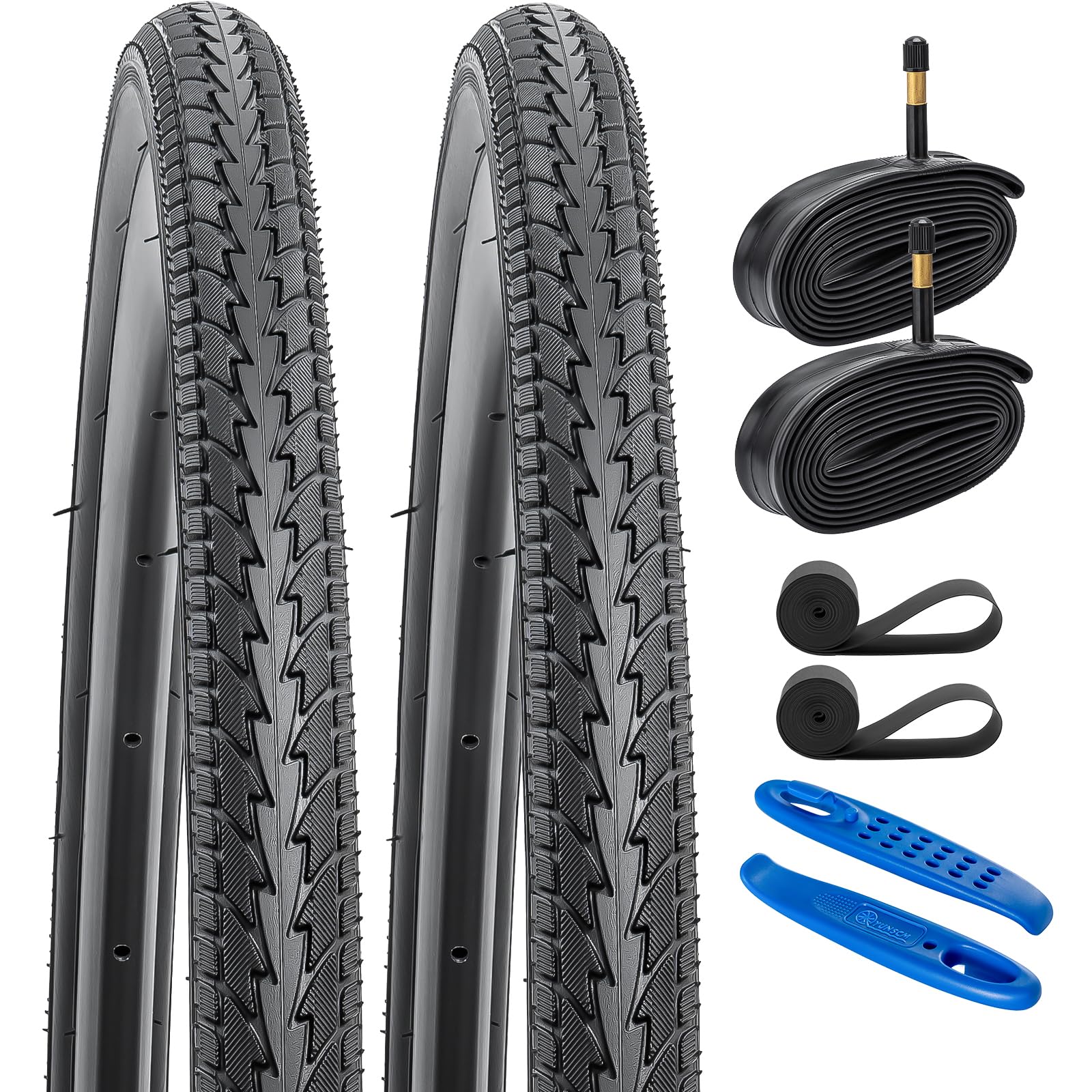 YunSCM 2-Pack 700C Bike Tyres 700x35C 28x1.40 Tires 37-622 and 700C Bike Tubes Schrader Valve AV48mm Compatible 700x32C 700x35C 700x36C 700x38C (34/40-622) Bicycle Tyres and Tubes