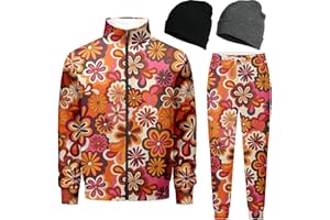 DOOPCCOR Men Track Suits Sets 80s outfit for men tracksuits sweatsuits 2 Piece sets Zip Casual Jogging 2 Knit Beanie
