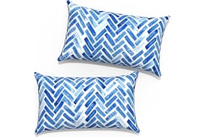 TWLEAR Outdoor Lumbar Pillow Covers 12”x20”, Rectangle Throw Pillow Covers for Patio Furniture, Decorative Lumbar Cushion Case for Garden Balcony Couch Office Chair, Pack of 2, Blue Bricks