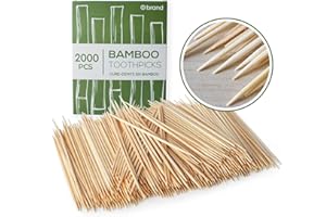 2000 Premium Bamboo Toothpicks, (4 Packs of 500), Personal Hygiene, Disposable Cocktail Skewers, Appetizer Picks, Dental Pick