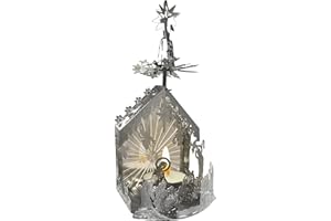 BANBERRY DESIGNS Nativity Christmas Spinning Candle - Laser Cut Silver Plated Holy Family Tea Light Candle Holder - Scandinavian Design Measures 6" H x 2.75" W.