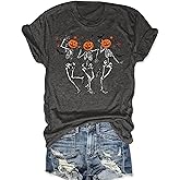 RECUTEWU Skeleton Halloween Shirt for Women: Halloween Graphic Tee Tops Fall Pumpkin Blouse T-Shirts