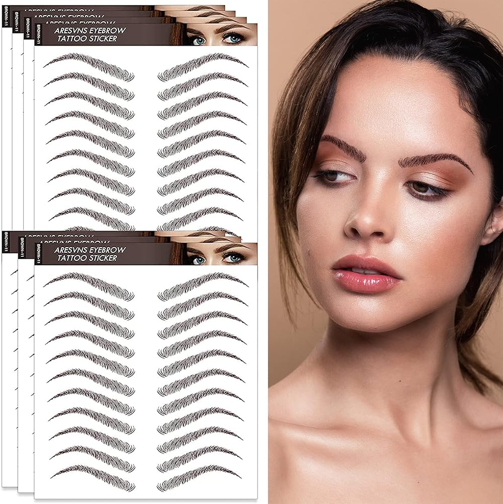 Aresvns 4D Eyebrow Tattoo Stickers 77 Pairs Brown Waterproof Lasting 3-5 Days