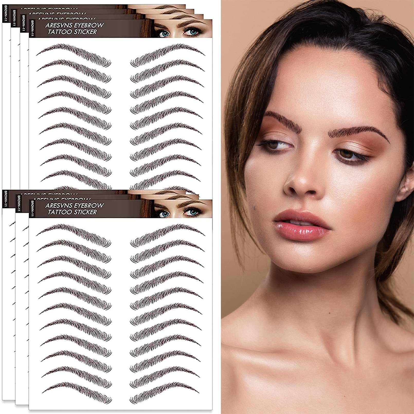 Aresvns 4D Authentic Eyebrow Tattoo - 77 Pairs, Brown, Waterproof & Lasting 3-5 Days