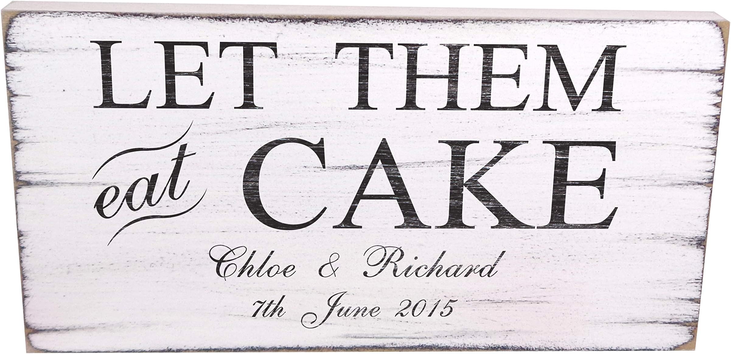 TheSignSmithUK Personalised - Let Them Eat Cake - Free Standing White Vintage Wedding Sign - Shabby & Chic