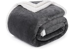 BEAUTEX Sherpa Fleece Throw Blankets, Soft Fluffy Flannel Plush Blanket and Throw, Fuzzy Cozy Grey Cuddle Blankets for Couch Bed Sofa Adults (50" x 60", Grey)