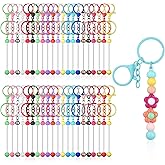 Exclaith 42 Pcs Beadable Keychains Bulk Kit Blank Beaded Metal Keychain Colorful Metal DIY Multicolor Keychains Bars DIY Keychain Making Supplies for Crafts Jewelry Making