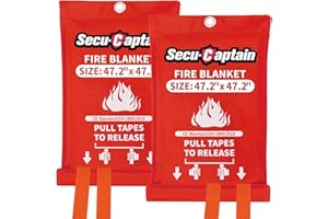 SecuCaptain Emergency Fire Blanket for Home - 2 Pack 47.2"x47.2" Large Flame Retardant Blankets with Fireproof Tabs for House Camping Kitchen Fire Protection Survival Safety