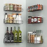 Moforoco Spice Rack Organizer Wall Mount (6Pack), Hanging Black Spice Pantry Organization Storage Shelf, Farmhouse Seasoning Organizer, Flexible Wall Shelves, Kitchen Essentials Home Decor