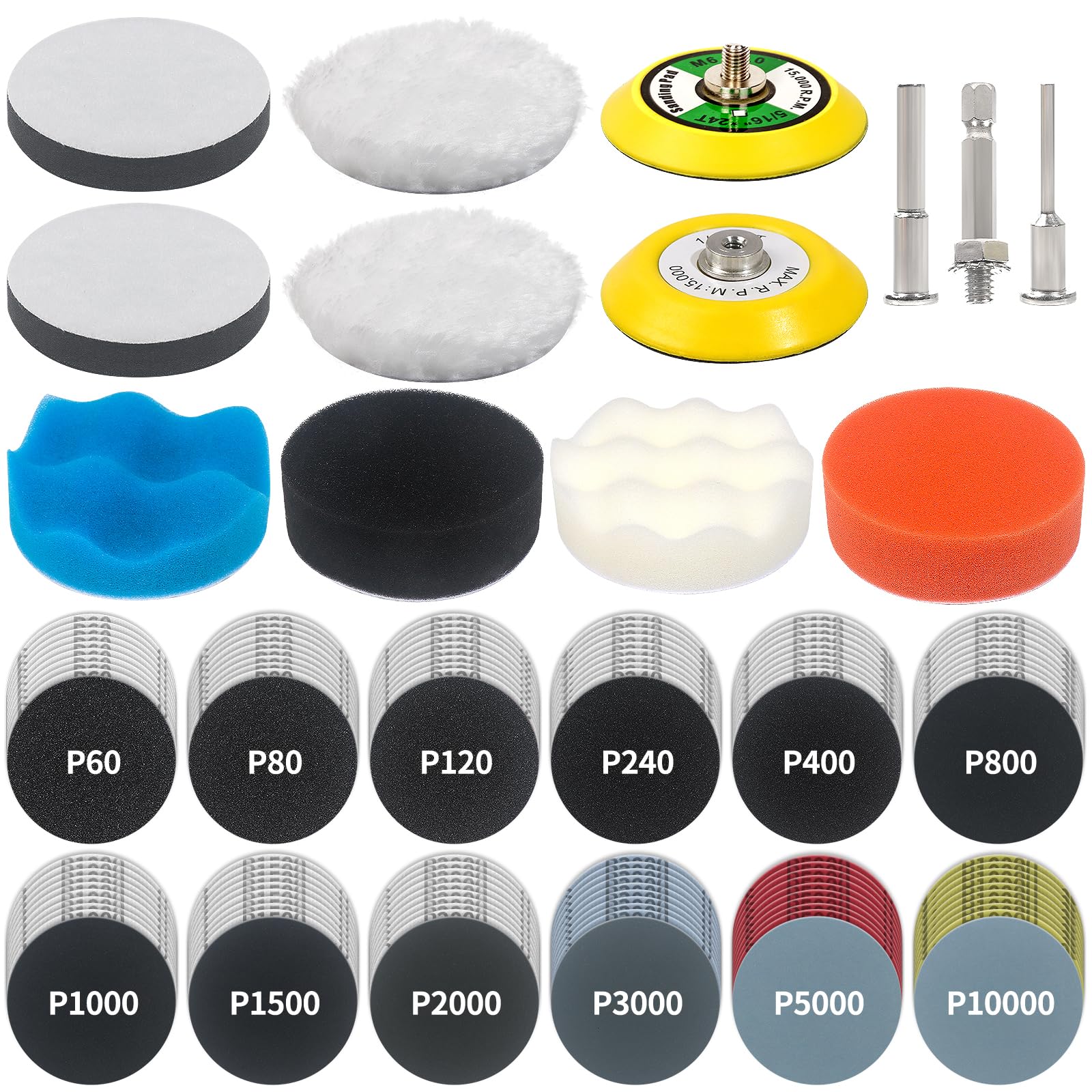 Photo 1 of 133 PCS Sanding Disc Drill Polishing Kit Sanding Attachment, 3 Inch Wet Dry Headlight Restoration Kit, Hook and Loop Sandpaper Buffing Pads with Rotary Tools for Car Wood Metal Glass Resin Expoxy