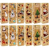 VEYLIN 12Pcs Christmas Wine Tote Bags, Xmas Thick Kraft Paper Gift Bags for Wine Bottle Wrapping