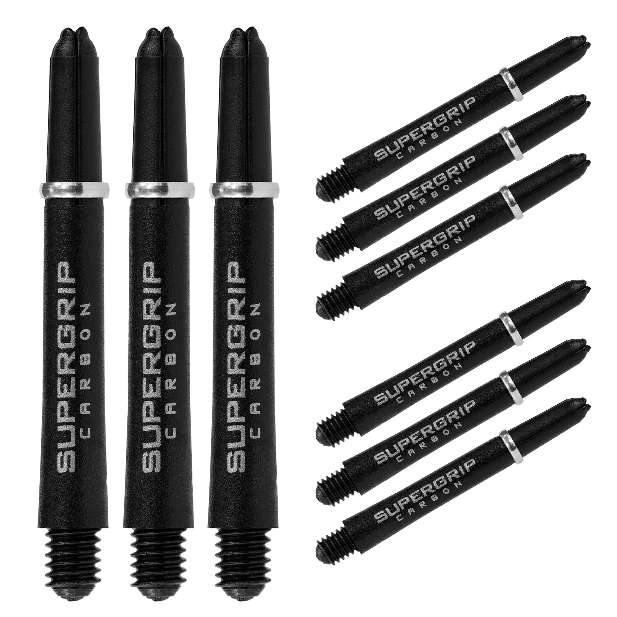 Harrows Darts 3 x Sets of SuperGrip Carbon Dart Stems - 9 Dart Shafts in Total - Available in 3 sizes - Tough Carbon Composite - Midi Silver