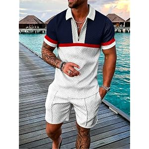 Men's short sets outfits 2 piece summer tracksuit short sleeve polo shirt and shorts set casual sport suit