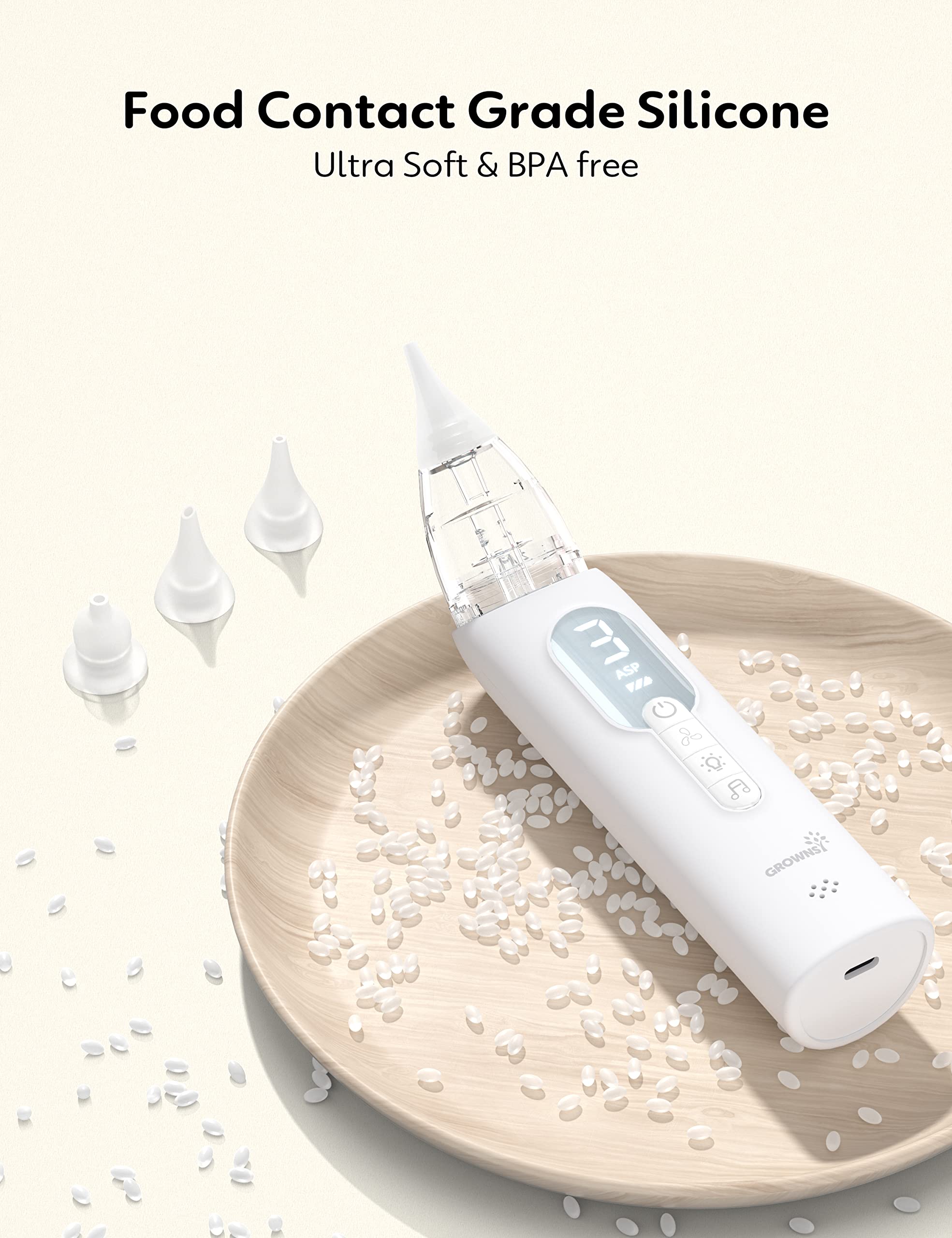 GROWNSY Upgrade Nasal Aspirator for Baby, Rechargeable Baby Nose Sucker, Electric Nose Suction for Baby