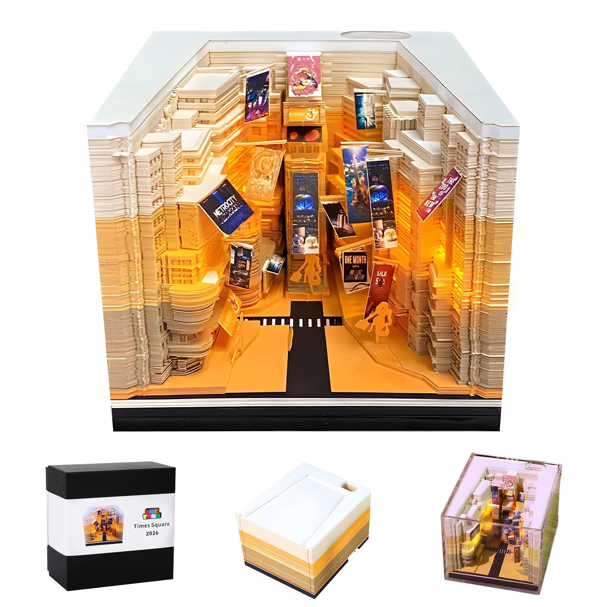 MACTANO 3D Art Calendar 2026, Time Piece Calendar Times Square Memo Pad Rip Away Paper Carving Sticky Note Image