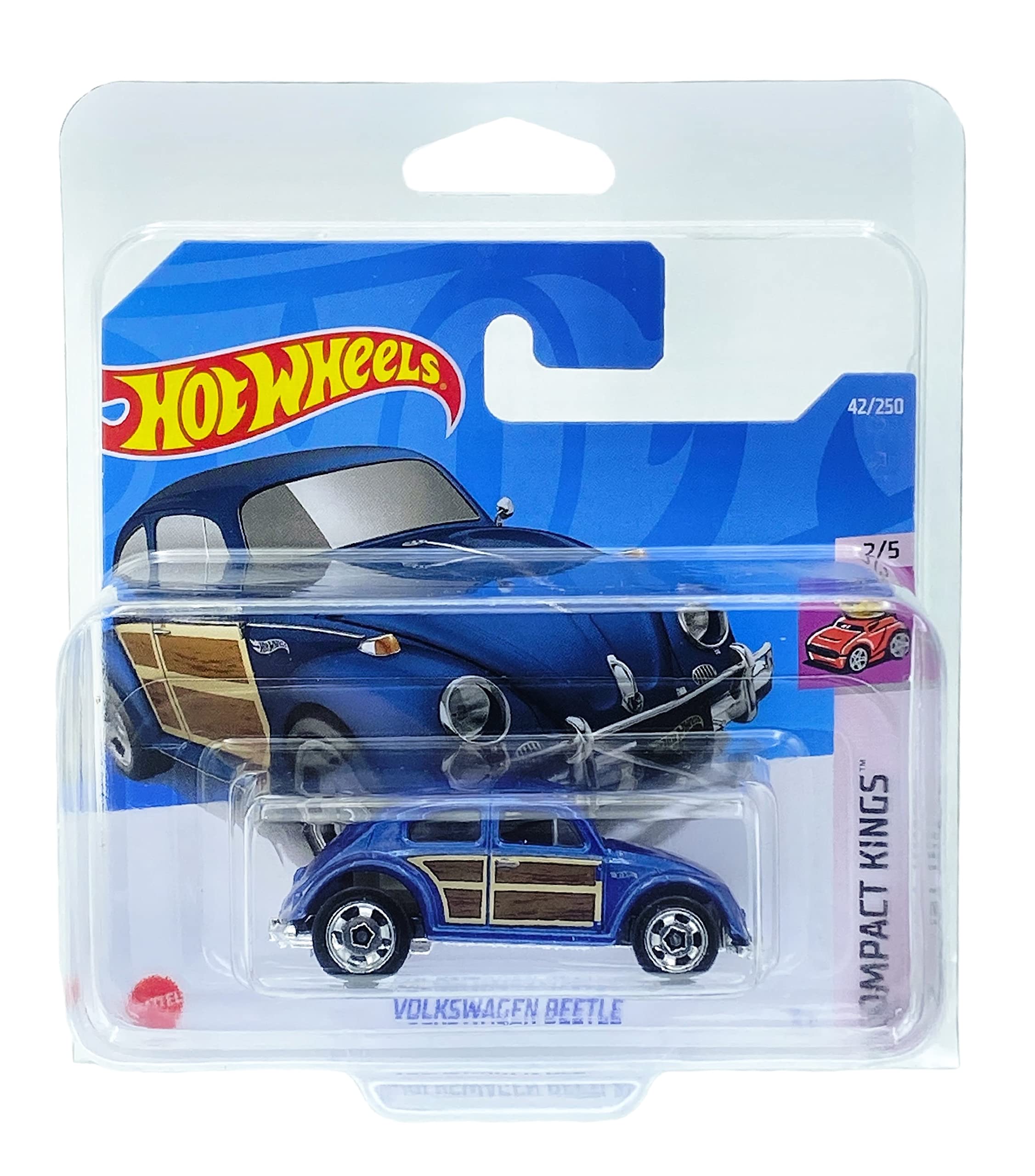 Hot Wheels Volkswagen Beetle (Blue) 2/5 Compact Kings 2022 - 42/250 (Short Card) *** COMES IN A KLAS CAR KEEPER PROTECTIVE COLLECTORS CASE *** HCV26