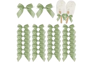 LiBongTa 3.5" Sage Green Bow Satin Pre-Tied Bows for Gift Wrapping, Small Bows for Crafts, Premade Bows, Candy Apple Bows, Twist Tie Bows for Cake Decorating, Party Favor, Wedding Decoration-36 Counts