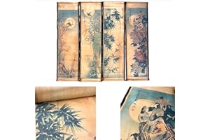 CIFIBIFUN Wall Scroll Hanging Painting Decor, Chinese Traditional Art Set of 4 Vintage Flower Paintings Ancient Painting Replica, Plum Orchid Bamboo Chrysanthemum