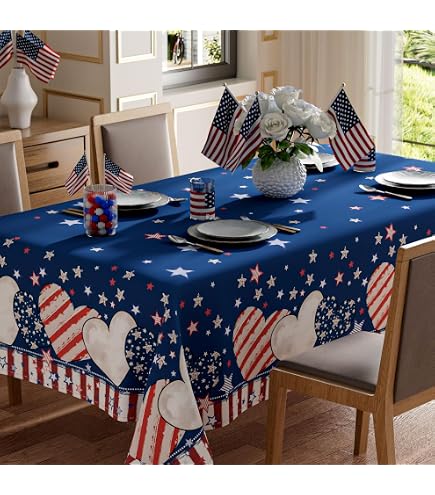 XCHI Patriotic Gnomes Tablecloth – 4th Of July Stars & Stripes Design, 60x104 Inch Rectangle