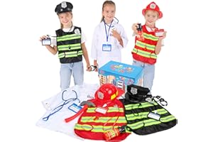 Fedio Kids Dress up Trunk Boys Role Play Costume set for Kids age 3-7, Doctor,Police, Fireman Costume with Accessories for Dress up
